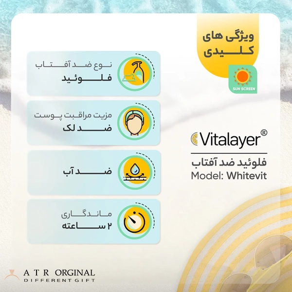 فلوئید ضدآفتاب بی‌رنگ ویتالیر SPF50 مدل Whitevit مناسب انواع پوست، حجم 50 میلی‌لیتر