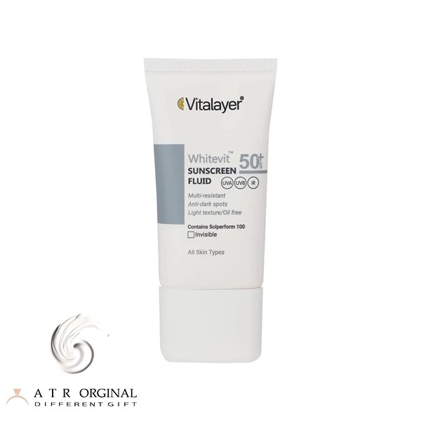 فلوئید ضدآفتاب بی‌رنگ ویتالیر SPF50 مدل Whitevit مناسب انواع پوست، حجم 50 میلی‌لیتر