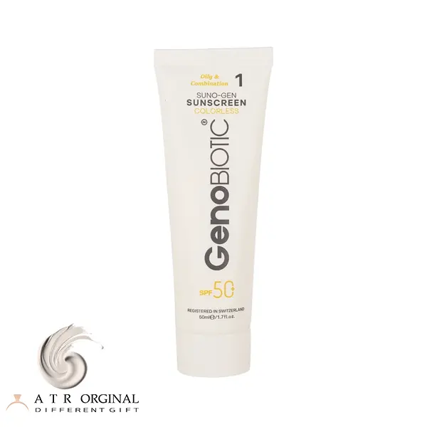 geno-biotic-sunscreen-cream-spf50-for-oily-skin کرم ضد آفتاب بی رنگ ژنو بایوتیک با SPF50 مناسب پوست چرب و مختلط حجم 50 میلی لیتر