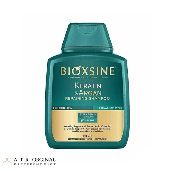 shampoo containing keratin and argan anti hair loss bioxin شامپو ترمیم کننده و ضد ریزش مو بیوکسین حاوی آرگان و کراتین 300 میل