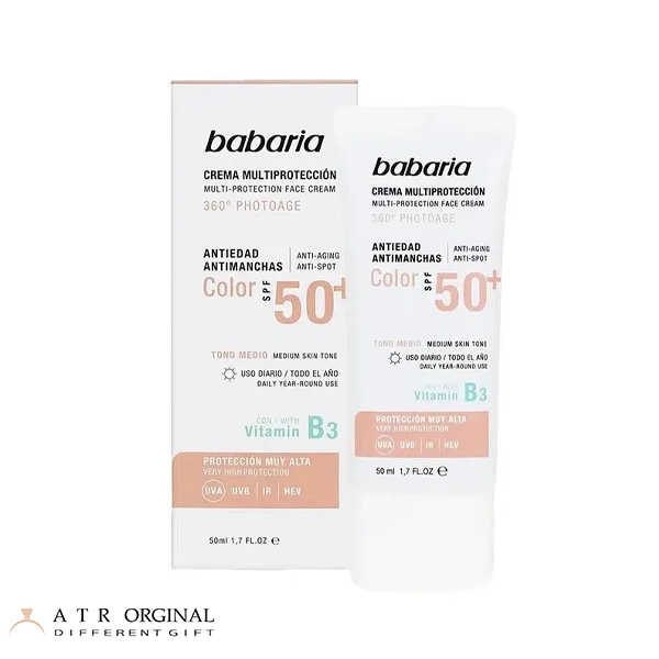 Babaria Crema Solar Facial Multiprotección SPF50-1 کرم ضدآفتاب رنگی باباریا 50 میل