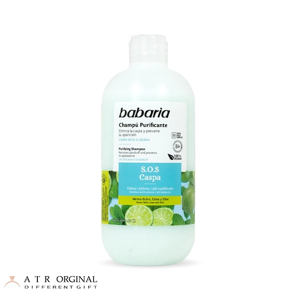 Babaria anti dandruff shampoo Sos Caspa شامپو ضد شوره موهای خشک یا چرب لیمو نعنا باباریا 500 میلی لیتر