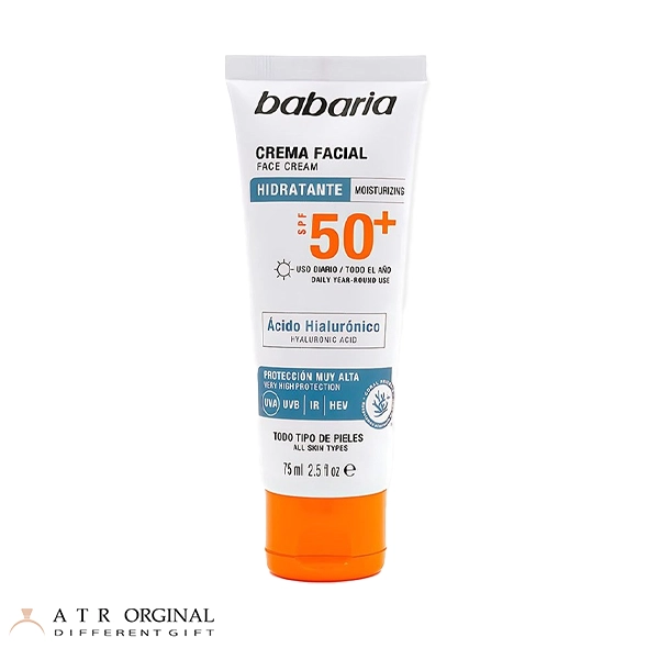 Cream Facial Sun Solar SPF50 Acido Hialuronco 75 ml کرم ضدآفتاب مرطوبکننده باباریا مدل هیالورونیک SPF 50+