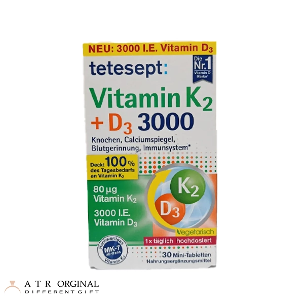 Vitamin D3 and K2 3000 Testsept ویتامین دی3 و کا2 تتسپت آلمان 30 عددی tetesept D3 (3000) + K2